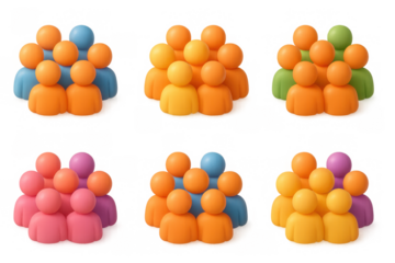 Colorful cartoon icon grid of teamwork and collaboration for creative design projects