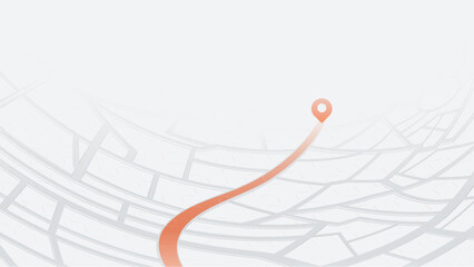 Curved city map with long orange navigation arrow. Perspective Vector illustration.