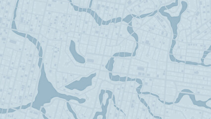 City map background with river and streets. Abstract blue Vector illustration.