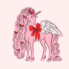 Hand Drawn Winged Horse Valentine Illustration