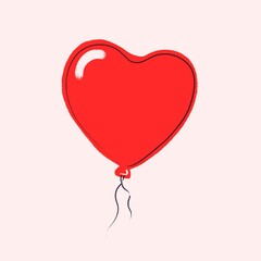Red Heart Balloon Valentine Hand Drawn Illustration