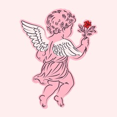 Hand Drawn Cupid with Flower Valentine Illustration