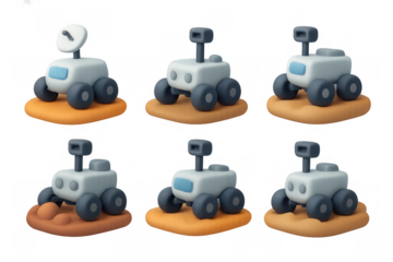 Cartoon rover icons collection for space exploration design projects