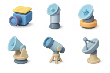 Collection of colorful telescope icons for design projects