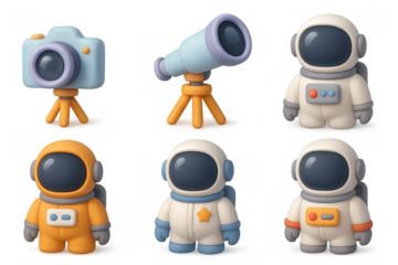 Space icon collection featuring adorable astronauts, telescope, and camera for design projects