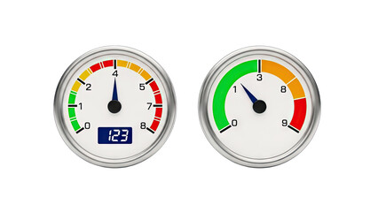Speedometer Gauges Displaying Readings on White Background