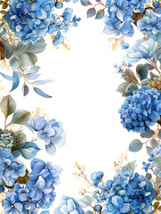 Blue Hydrangea Floral Frame  Watercolor Bloom Border  Elegant Botanical Design