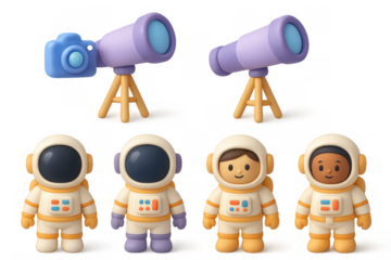 Cute illustrated space icons featuring astronauts and telescopes for digital design