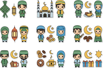 Festive Ramadan Kawaii Icons Celebrating Islamic Traditions