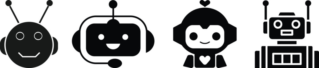 Chatbot icon set. Support bot. robot with headset. The symbol of an instant response from the support service. Vector illustration isolated on white background. Editable stroke. vector 