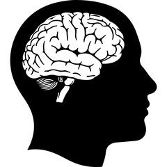 Human head silhouette with brain with transparent background