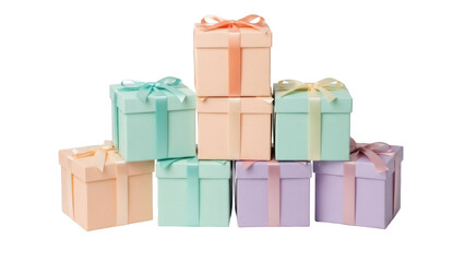 Obraz premium Isolated stack of colorful gift boxes tied with ribbons for special occasions events
