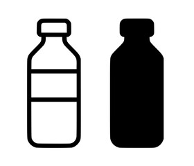 Icon, drink botle illustration, black and white, outline and silhouette