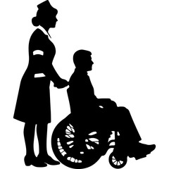 Nurse assisting patient in wheelchair with transparent background