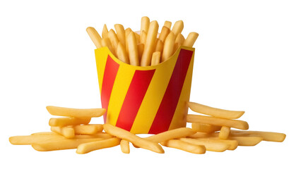 Isolated snack meal French fries in a striped container a popular fast-food offering for any meal
