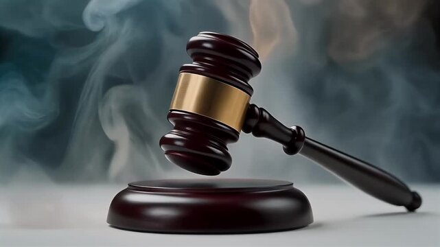 A wooden gavel with smoke and law concept.