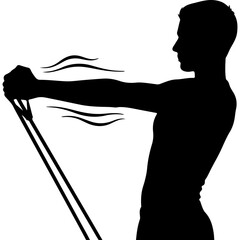 Man exercising with resistance band with transparent background