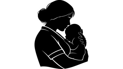 Mother holding baby silhouette with transparent background