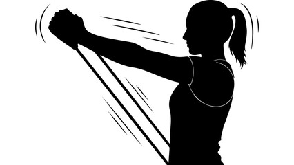 Woman exercising with resistance band with transparent background