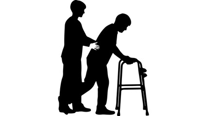 Elderly man walking with assistance with transparent background