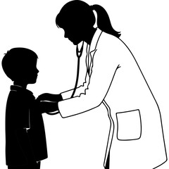 Doctor examining child with transparent background