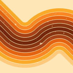 Retro groovy square background with a yellow stripe rainbow.