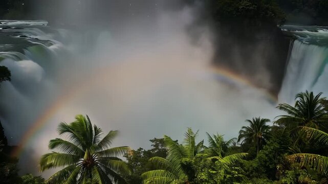 Victoria Falls Waterfall Slow Motion with Rainbow