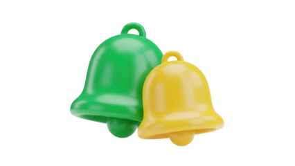 Isolated green and yellow bells for holiday, notification, or festive decoration use