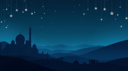 Midnight Blue Mosque Silhouette Ramadan Template Background