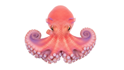 Isolated vibrant baby octopus floating underwater with a unique curly tentacle pattern