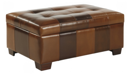 Brown leather ottoman with tufted footstool furniture isolated on a transparent background