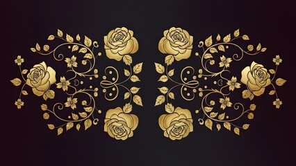 An elaborate and luxurious symmetrical pattern featuring golden rose blossoms and intricate vines
