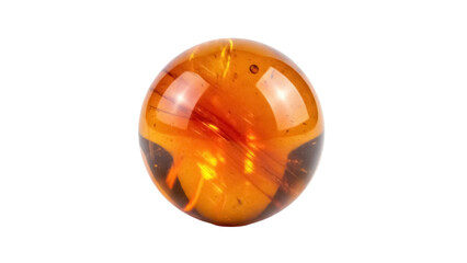 Isolated amber gemstone sphere, warm and translucent with natural inclusions and textures