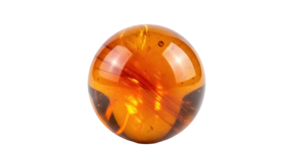 Isolated amber gemstone sphere, warm and translucent with natural inclusions and textures