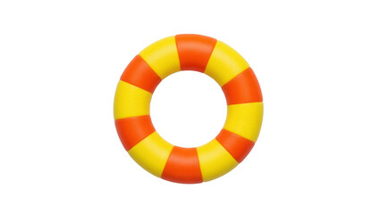 Isolated inflatable ring lifebuoy with yellow and orange stripes for summer swimming