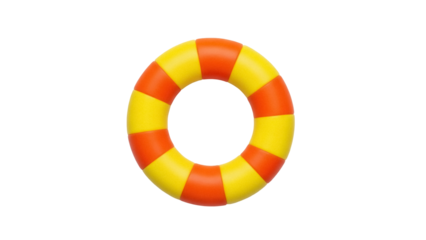Isolated inflatable ring lifebuoy with yellow and orange stripes for summer swimming