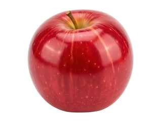 Isolated ripe red apple, delicious fresh fruit with shiny skin and visible stem, healthy eating