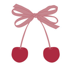 poster with cute cherries with a pink bow on a white background