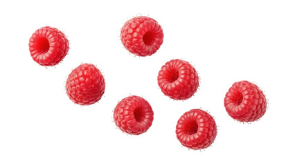 Isolated fresh raspberries, juicy red summer fruit perfect for desserts, healthy eating
