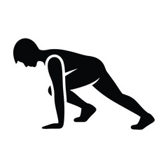 Runner starting sprint pose silhouette on ground
