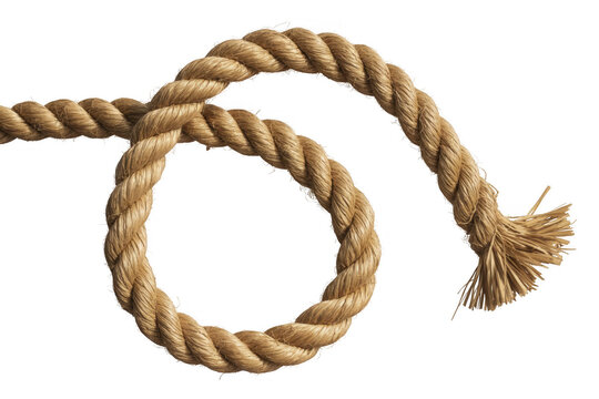 Coiled rope with tassel end on black brown fiber isolated on a transparent background