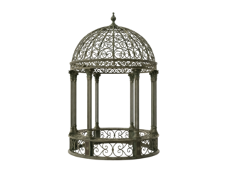 Isolated architectural pavilion with wrought iron dome for landscape design purposes