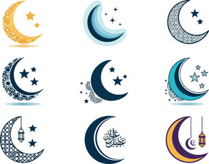 Crescent Moons and Stars Vector Set for Islamic and Ramadan Designs