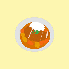 Japanese Chicken Curry Katsu with rice, carrots, and potatoes vector illustration