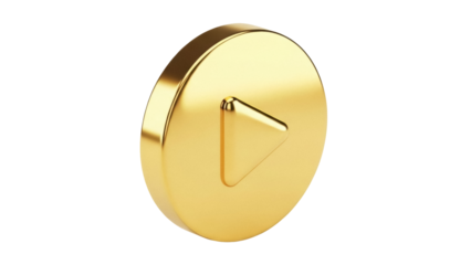Isolated Golden Play Button Symbol for Video and Audio Content with Forward Arrow Shape