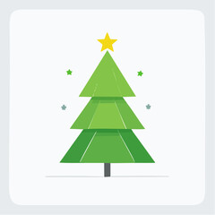 Fototapeta premium Festive Geometric Christmas Tree with a Star on Top - Minimalist Flat Vector Illustration