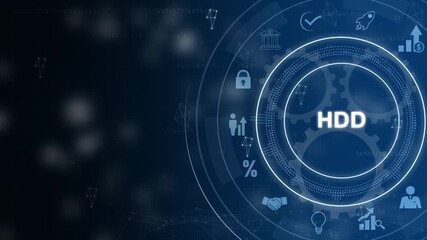 HD hard disk drive concept with icons and digital with gears  background storage technology - Powered by Adobe