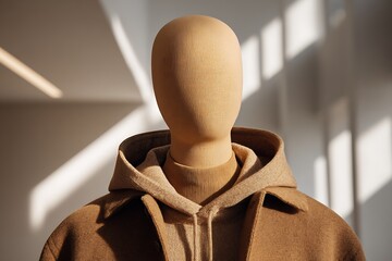 Mannequin displaying minimal fashion in beige tones