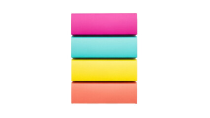 Isolated rectangular stacked blocks in pink, turquoise, yellow, and orange color pallette