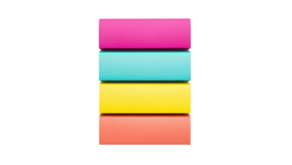 Isolated rectangular stacked blocks in pink, turquoise, yellow, and orange color pallette